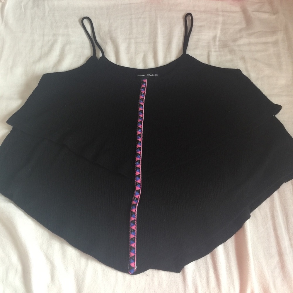 Black tank top with colorful embroidered line